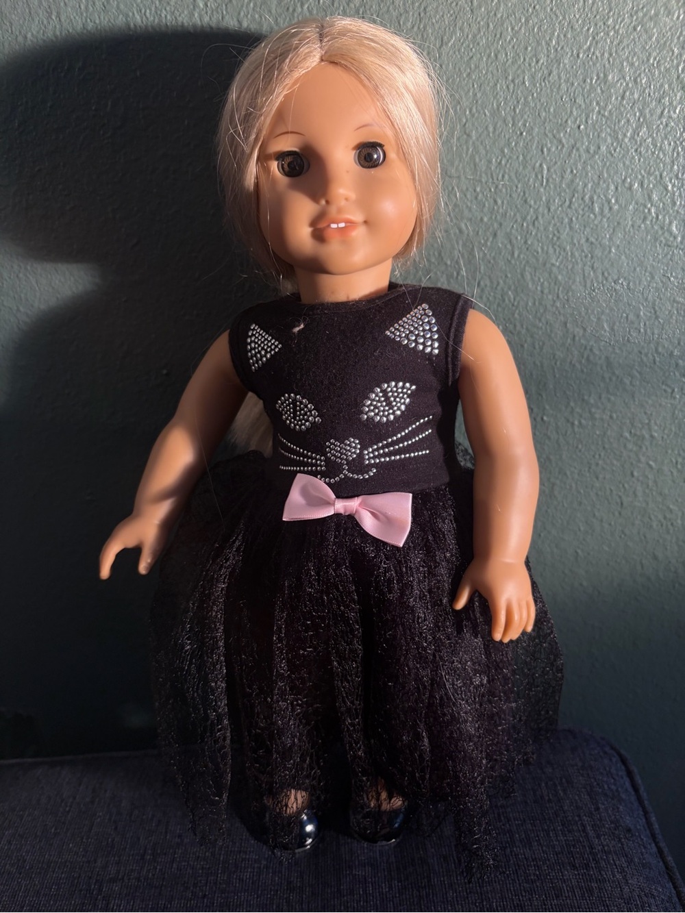 American Girl 18" Julie Albright Doll - Blonde Hair Brown Eyes - Black Cat Dress